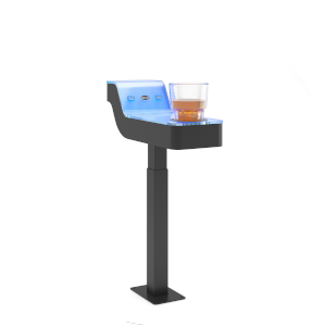 Tavolino tech regolabile in altezza e profondità con porta USB e piano luminoso